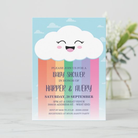 Cute Cloud en Rainbow Baby Shower Kaart (Staand voorkant)