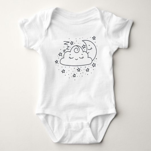 Cute Cloud Moon en Stars Illustratie Romper (Voorkant)