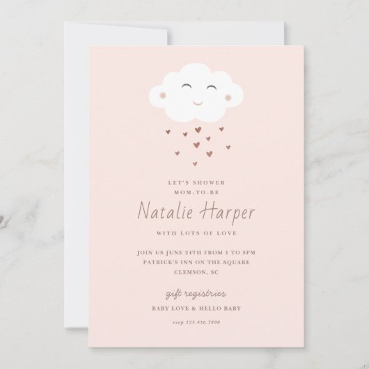 Cute Cloud Pink Baby shower Kaart (Voorkant)