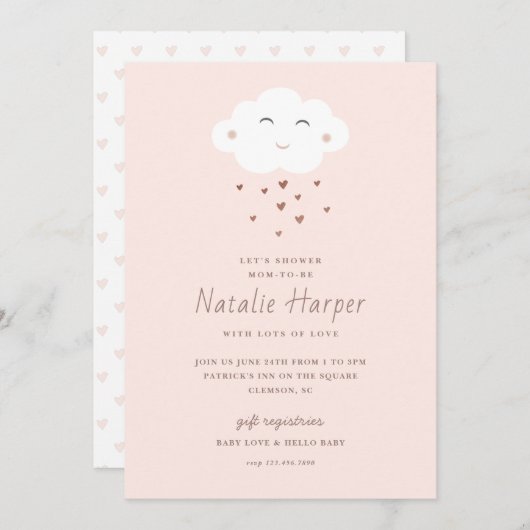 Cute Cloud Pink Baby shower Kaart (Voorkant / Achterkant)