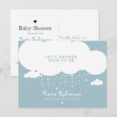 Cute Cloud Rain Hearts Baby Borrel Uitnodiging (Voorkant / Achterkant)