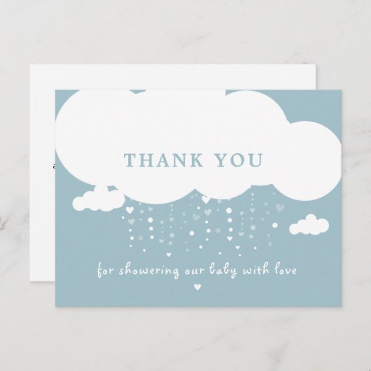 Cute Cloud Rain Hearts Baby shower Hartelijk dank Briefkaart (Voorkant / Achterkant)