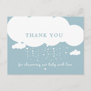 Cute Cloud Rain Hearts Baby shower Hartelijk dank Briefkaart