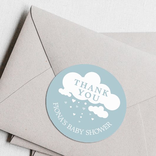 Cute Cloud Rain Hearts Baby shower Hartelijk dank Ronde Sticker