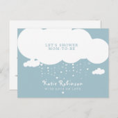 Cute Cloud Rain Hearts Baby shower Invitation Briefkaart (Voorkant / Achterkant)