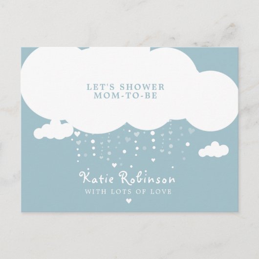 Cute Cloud Rain Hearts Baby Shower Uitnodiging (Voorkant)