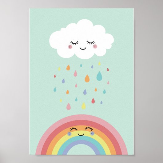 Cute Cloud Rainbow Nursery Pastel Poster Afdrukken (Voorkant)