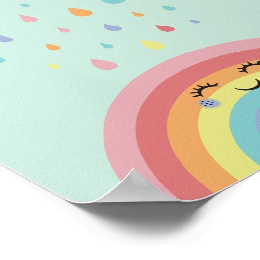 Cute Cloud Rainbow Nursery Pastel Poster Afdrukken (Hoek)