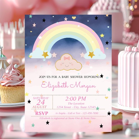 Cute Cloud Rainbow Stars Ombre Baby shower Kaart