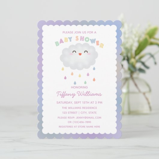 Cute Cloud Raindrops Gender Neutraal Baby shower Kaart (Staand voorkant)