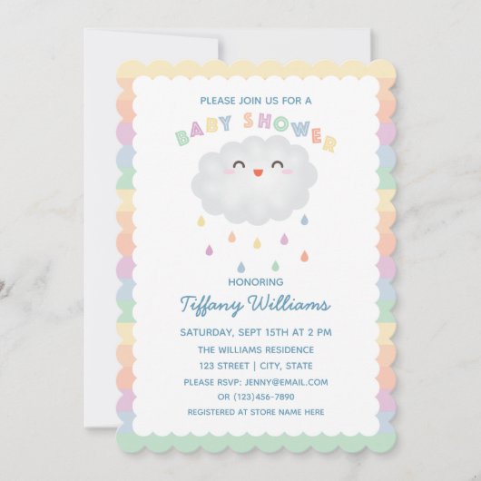 Cute Cloud Raindrops Gender Neutraal Baby shower Kaart (Voorkant)