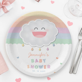 Cute Cloud Raindrops Gender Neutraal Baby shower Papieren Bordje