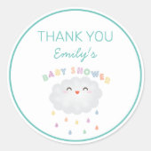 Cute Cloud Raindrops Gender Neutraal Baby shower Ronde Sticker (Voorkant)
