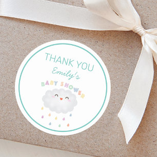 Cute Cloud Raindrops Gender Neutraal Baby shower Ronde Sticker