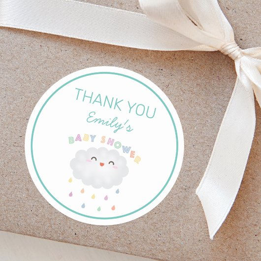 Cute Cloud Raindrops Gender Neutraal Baby shower Ronde Sticker