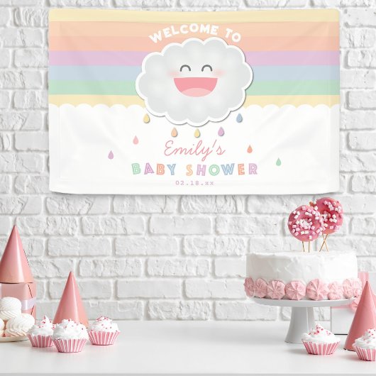 Cute Cloud Raindrops Gender Neutraal Baby shower Spandoek