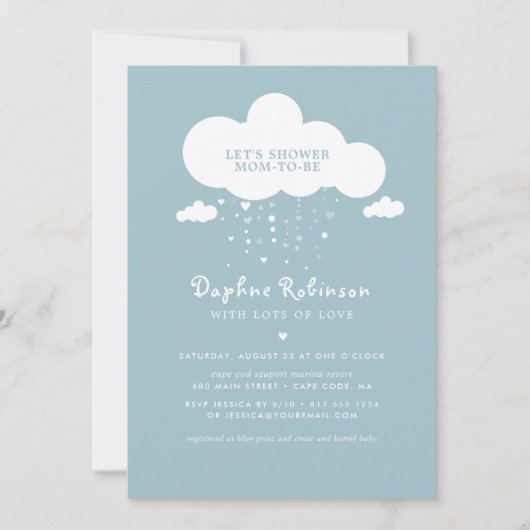 Cute Cloud Regen Hartjes Baby Shower Uitnodigingsk Kaart (Voorkant)