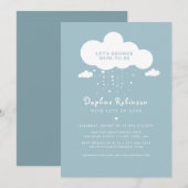 Cute Cloud Regen Hartjes Baby Shower Uitnodigingsk Kaart (Voorkant / Achterkant)