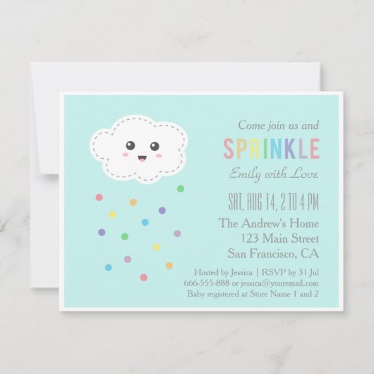 Cute Cloud Shower, Baby Sprinkle Uitnodigingen (Voorkant)