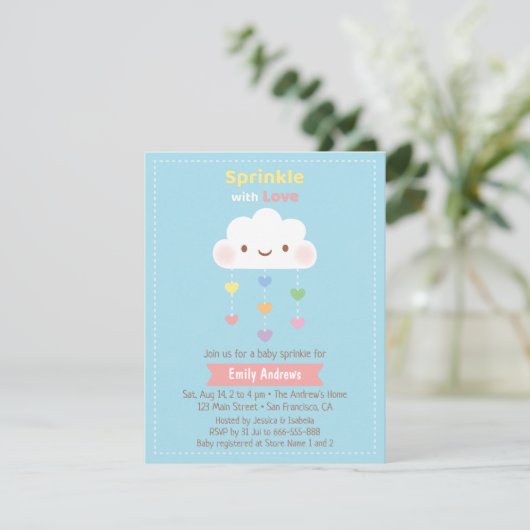 Cute Cloud Sprinkle Rainbow Hearts Baby shower Kaart (Staand voorkant)