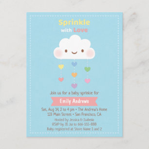 Cute Cloud Sprinkle Rainbow Hearts Baby shower Kaart