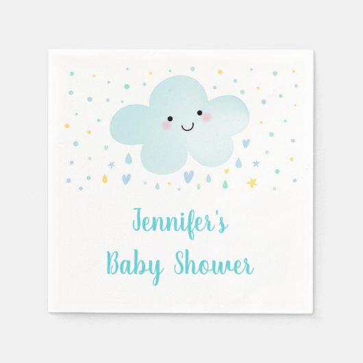 Cute Cloud Stars Blauwe Baby Sprinkle Servet (Voorkant)