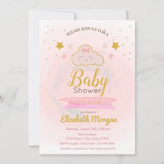 Cute Cloud, sterren Het is een meisje Baby shower Kaart (Voorkant)