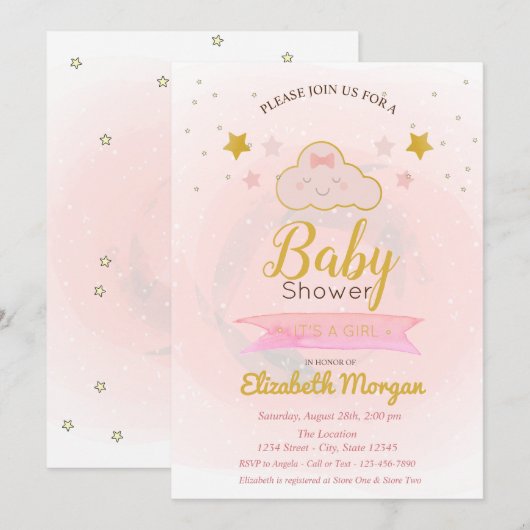 Cute Cloud, sterren Het is een meisje Baby shower Kaart (Voorkant / Achterkant)