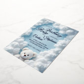 Cute Cloud & Teddy Bear Birthday Invitation Folie Uitnodiging (Gedraaid)
