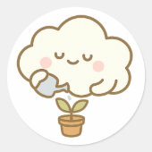 Cute Cloud Watering a Plant – Transparent Sticker (Voorkant)