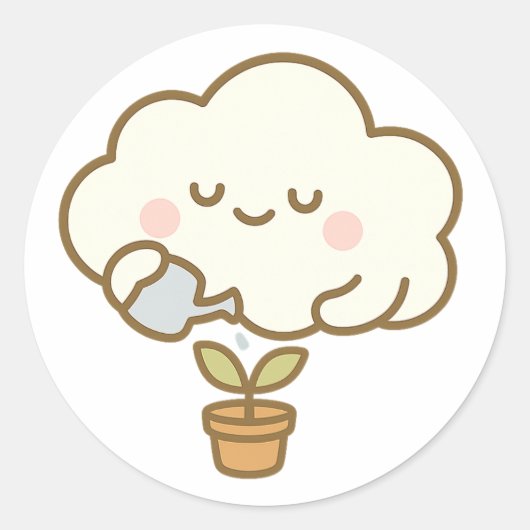 Cute Cloud Watering a Plant – Transparent Sticker (Voorkant)