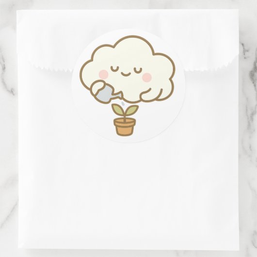 Cute Cloud Watering a Plant – Transparent Sticker (Tas)