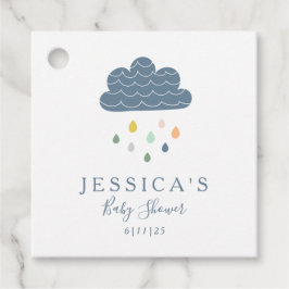 Cute Clouds and Raindrops in Blue Baby shower Bedankjes Labels