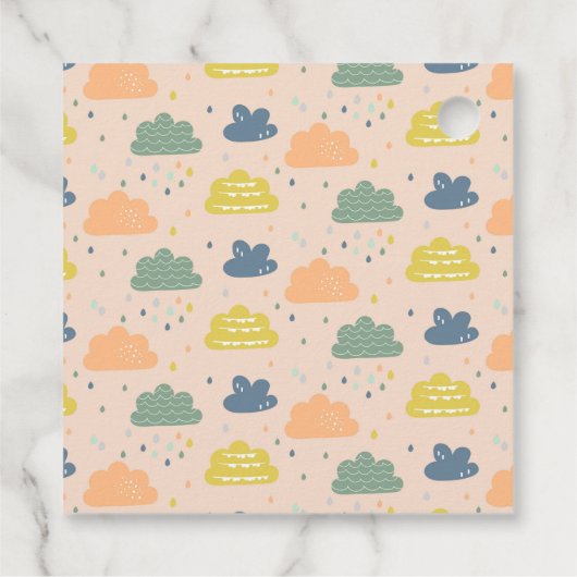 Cute Clouds and Raindrops in Blue Baby shower Bedankjes Labels (Achterkant)