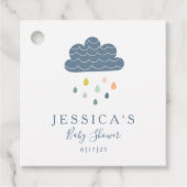 Cute Clouds and Raindrops in Blue Baby shower Bedankjes Labels (Voorkant)