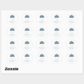 Cute Clouds and Raindrops in Blue Baby shower Ronde Sticker (Vel)