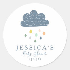 Cute Clouds and Raindrops in Blue Baby shower Ronde Sticker