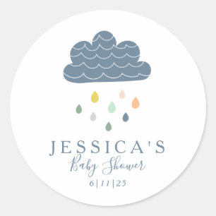Cute Clouds and Raindrops in Blue Baby shower Ronde Sticker