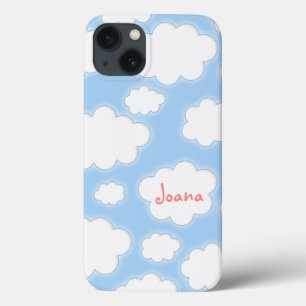 Cute Clouds Pattern Blue Roze Persoonlijke naam iPhone 13 Hoesje
