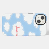 Cute Clouds Pattern Blue Roze Persoonlijke naam iPhone Hoesje (Achterkant horizontaal)