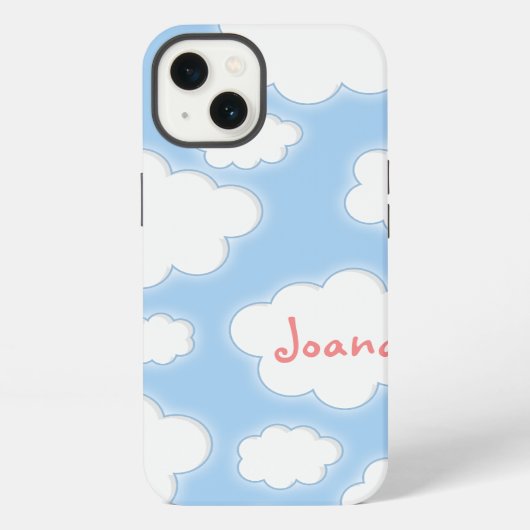 Cute Clouds Pattern Blue Roze Persoonlijke naam iPhone Hoesje (Achterkant)