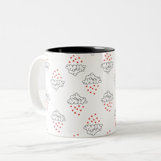 Cute Clouds Raining Hearts Seamless Pattern Tweekleurige Koffiemok (Voorkant links)