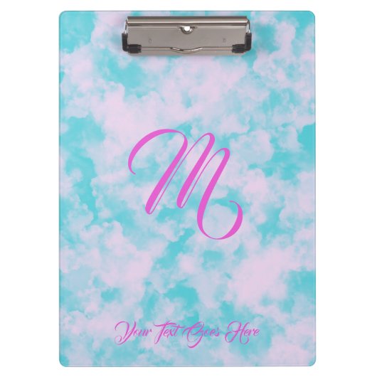 Cute Clouds roze en Blue Monogram Klembord (Voorkant)
