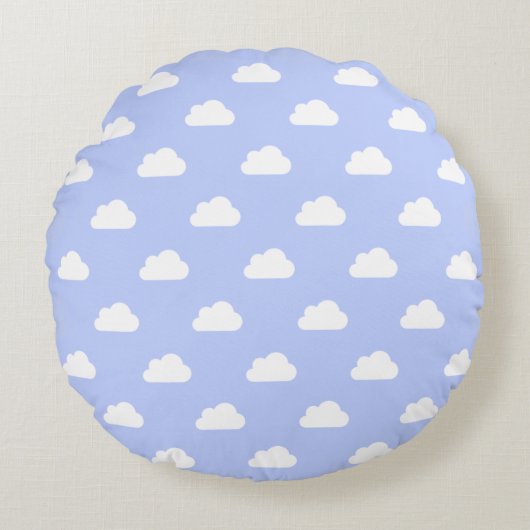 Cute Clouds White op blauw Rond Kussen (Voorkant)