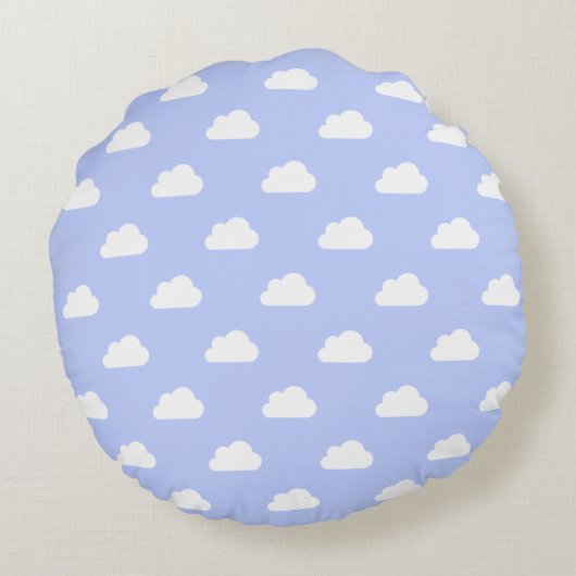 Cute Clouds White op blauw Rond Kussen (Achterkant)