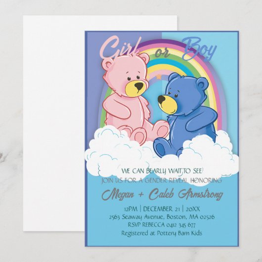 Cute Cloudy Rainbow Sky Beer Geslacht Reveleert Fe Kaart (Voorkant / Achterkant)