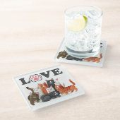 Cute Clowder of Cats Illustration with LOVE Glazen Onderzetter (Schuin)