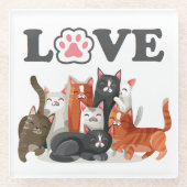 Cute Clowder of Cats Illustration with LOVE Glazen Onderzetter (Voorkant)