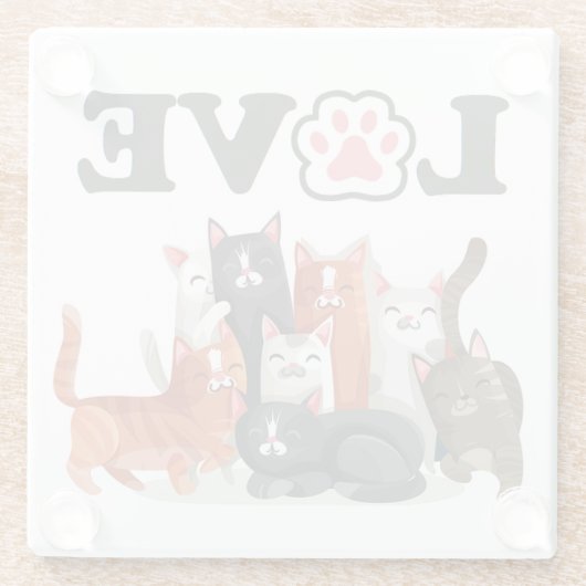 Cute Clowder of Cats Illustration with LOVE Glazen Onderzetter (Achterkant)