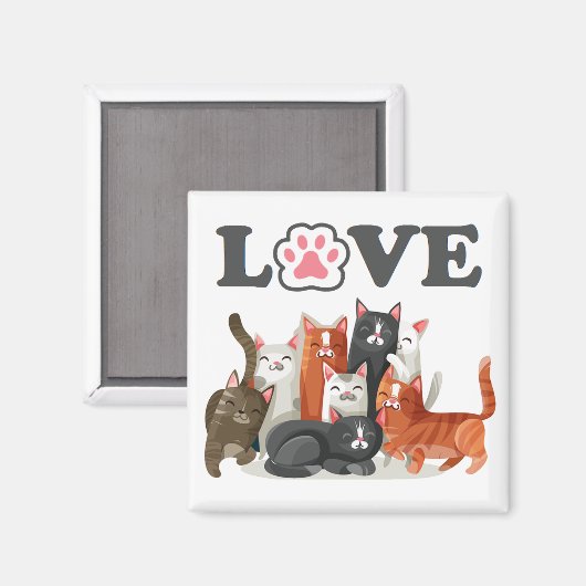 Cute Clowder of Cats Illustration with LOVE Magneet (Voorkant / Achterkant)